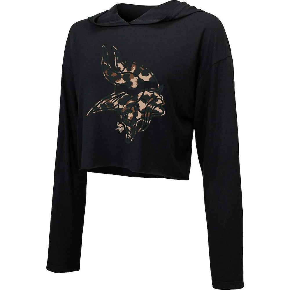 Minnesota Vikings Majestic Threads Women's Leopard Cropped Pullover Hoodie - Black discount