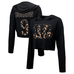 Joe Burrow Cincinnati Bengals Majestic Threads Women's Leopard Player Name & Number Long Sleeve Cropped Hoodie - Black for sale