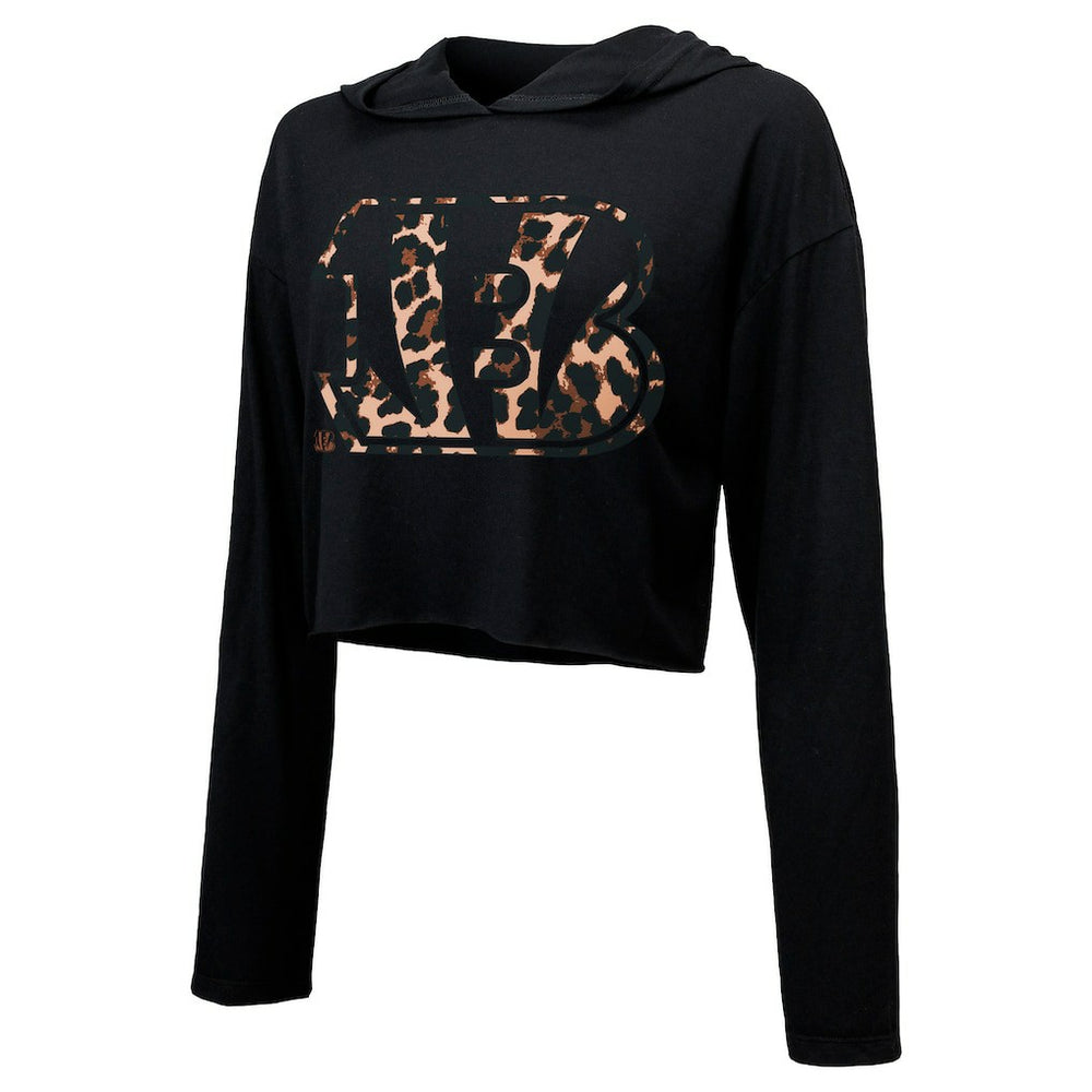 Joe Burrow Cincinnati Bengals Majestic Threads Women's Leopard Player Name & Number Long Sleeve Cropped Hoodie - Black for sale