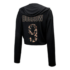 Joe Burrow Cincinnati Bengals Majestic Threads Women's Leopard Player Name & Number Long Sleeve Cropped Hoodie - Black for sale
