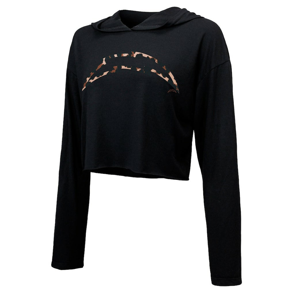 Justin Herbert Los Angeles Chargers Majestic Threads Women's Leopard Player Name & Number Long Sleeve Cropped Hoodie - Black online