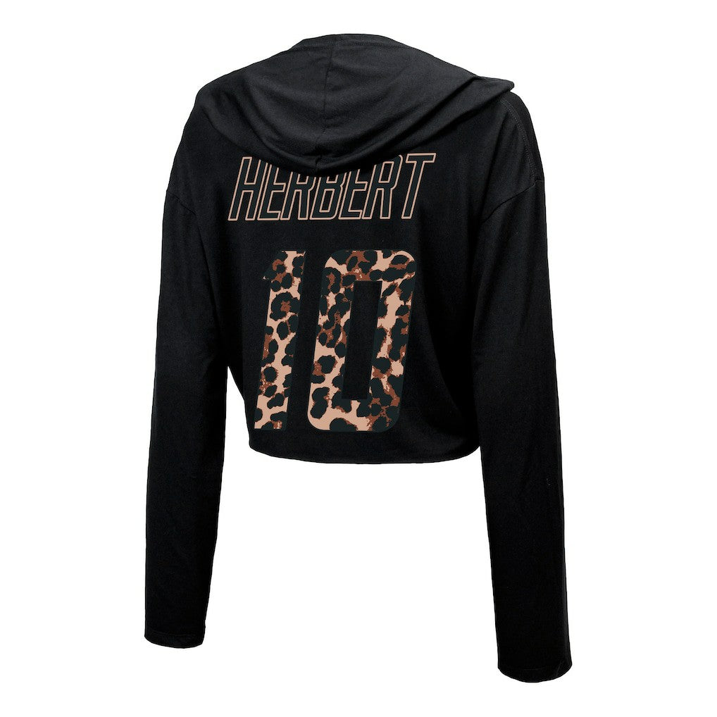 Justin Herbert Los Angeles Chargers Majestic Threads Women's Leopard Player Name & Number Long Sleeve Cropped Hoodie - Black online