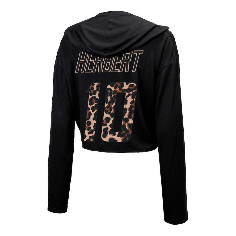 Justin Herbert Los Angeles Chargers Majestic Threads Women's Leopard Player Name & Number Long Sleeve Cropped Hoodie - Black online