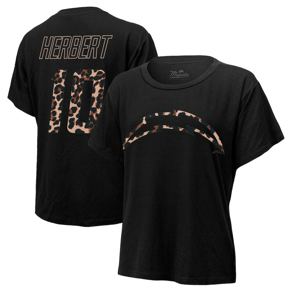 Justin Herbert Los Angeles Chargers Majestic Threads Women's Leopard Player Name & Number T-Shirt - Black outlet