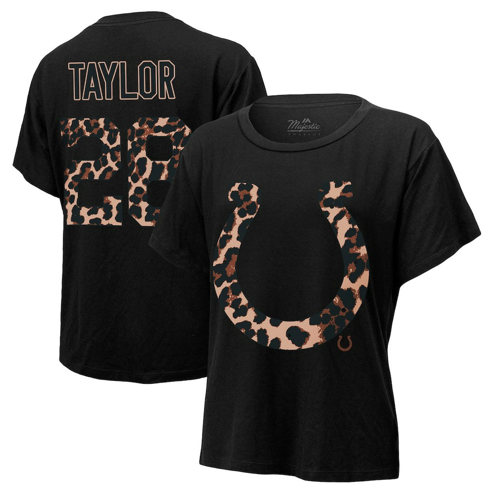 Jonathan Taylor Indianapolis Colts Majestic Threads Women's Leopard Player Name & Number T-Shirt - Black online
