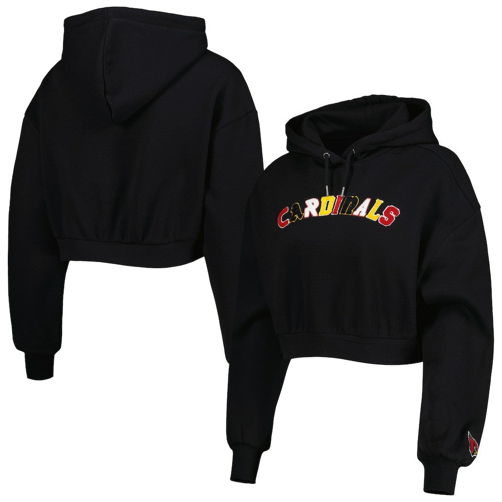 Arizona Cardinals The Wild Collective Women's Cropped Pullover Hoodie - Black for sale