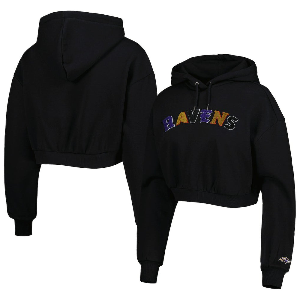 Baltimore Ravens The Wild Collective Women's Cropped Pullover Hoodie - Black discount