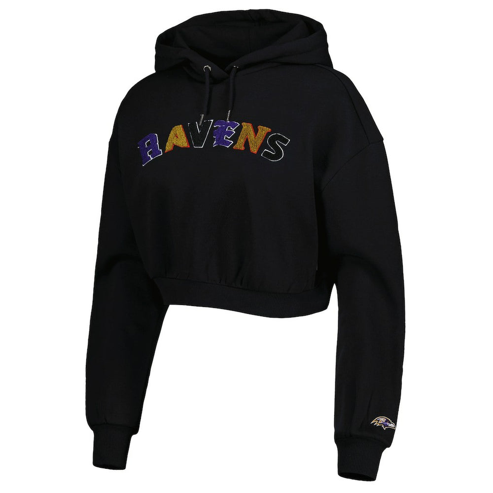 Baltimore Ravens The Wild Collective Women's Cropped Pullover Hoodie - Black discount