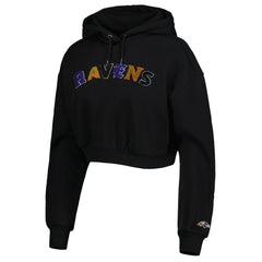 Baltimore Ravens The Wild Collective Women's Cropped Pullover Hoodie - Black discount