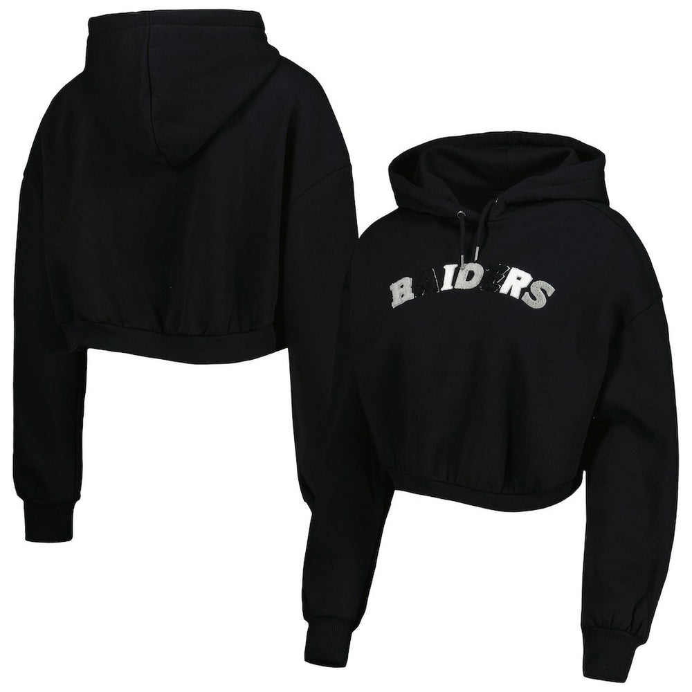 Las Vegas Raiders The Wild Collective Women's Cropped Pullover Hoodie - Black discount
