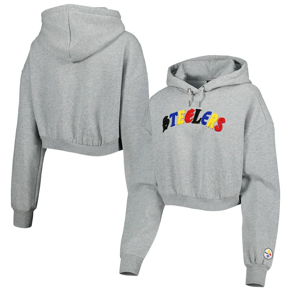 Pittsburgh Steelers The Wild Collective Women's Cropped Pullover Hoodie - Gray outlet