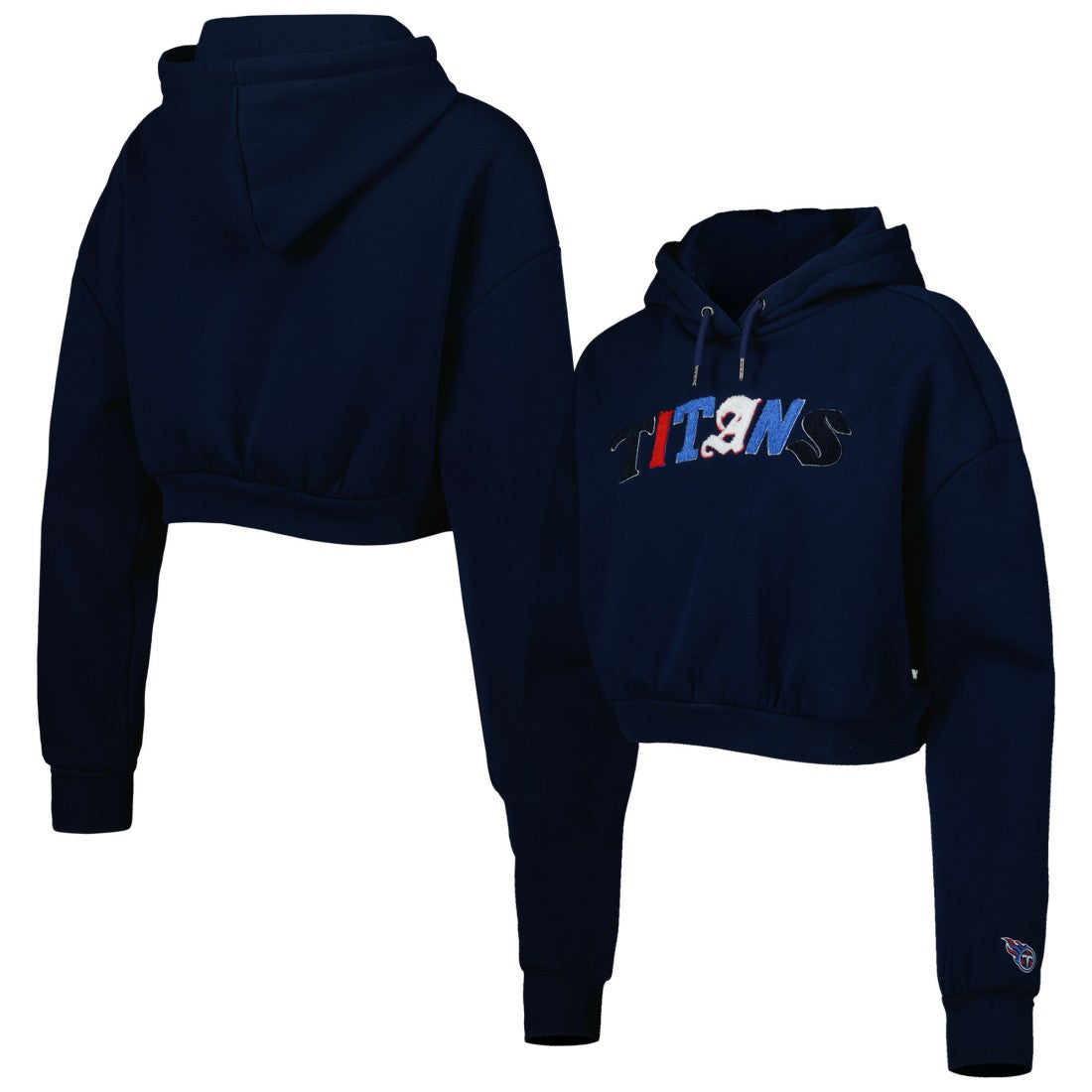 Tennessee Titans The Wild Collective Women's Cropped Pullover Hoodie - Navy for sale