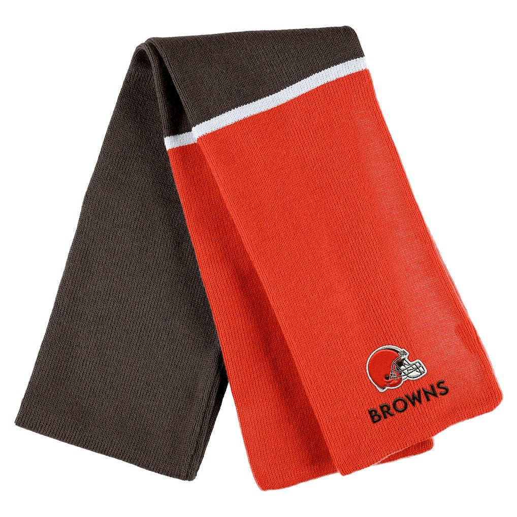 Cleveland Browns WEAR by Erin Andrews Women's Colorblock Cuffed Knit Hat with Pom and Scarf Set - Orange for sale