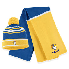 Los Angeles Rams WEAR by Erin Andrews Women's Colorblock Cuffed Knit Hat with Pom and Scarf Set - Royal cheap
