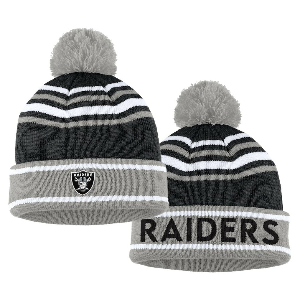 Las Vegas Raiders WEAR by Erin Andrews Women's Colorblock Cuffed Knit Hat with Pom and Scarf Set - Black for sale