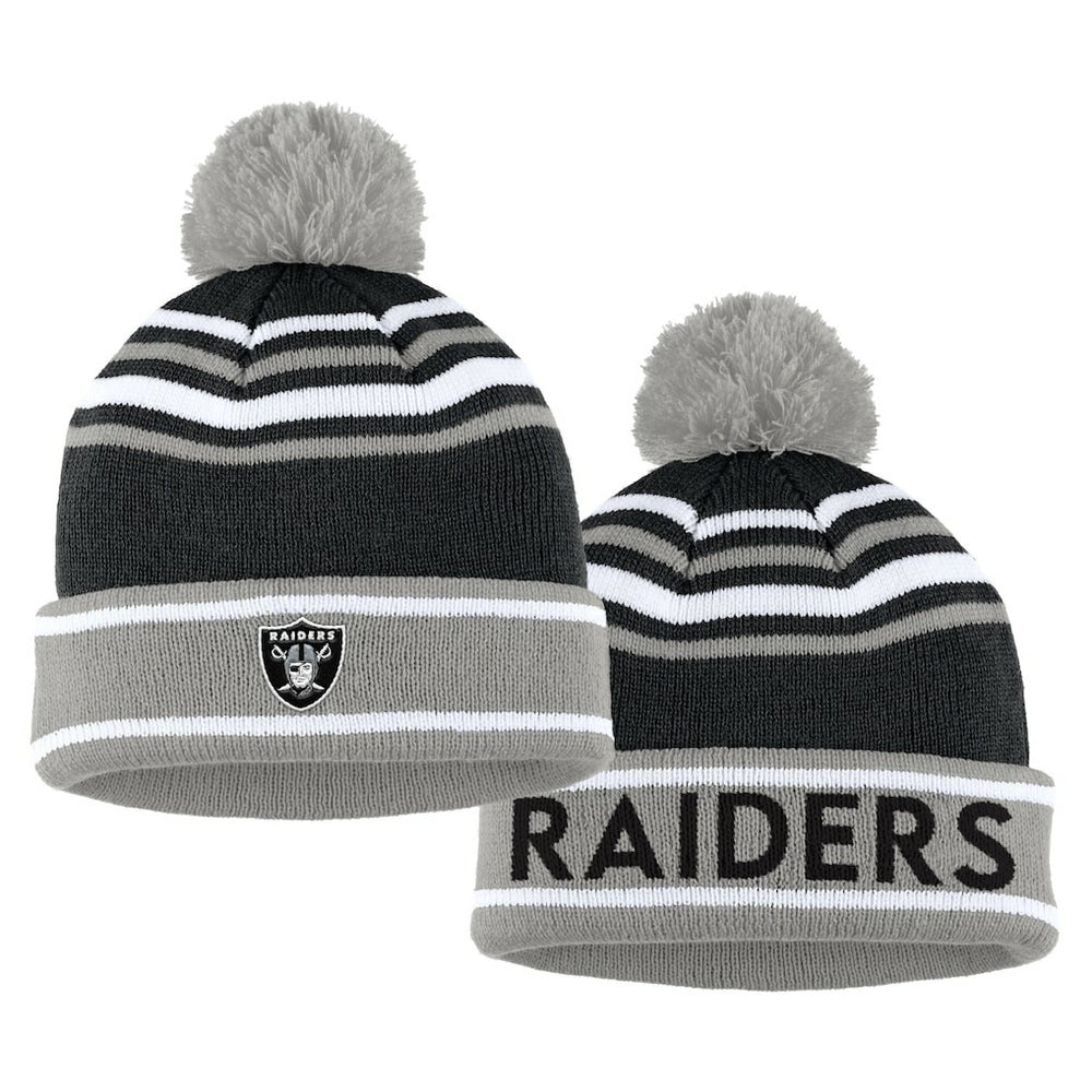 Las Vegas Raiders WEAR by Erin Andrews Women's Colorblock Cuffed Knit Hat with Pom and Scarf Set - Black for sale