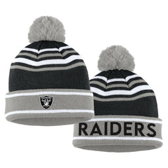 Las Vegas Raiders WEAR by Erin Andrews Women's Colorblock Cuffed Knit Hat with Pom and Scarf Set - Black for sale