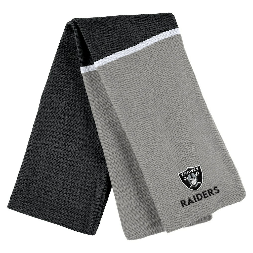 Las Vegas Raiders WEAR by Erin Andrews Women's Colorblock Cuffed Knit Hat with Pom and Scarf Set - Black for sale