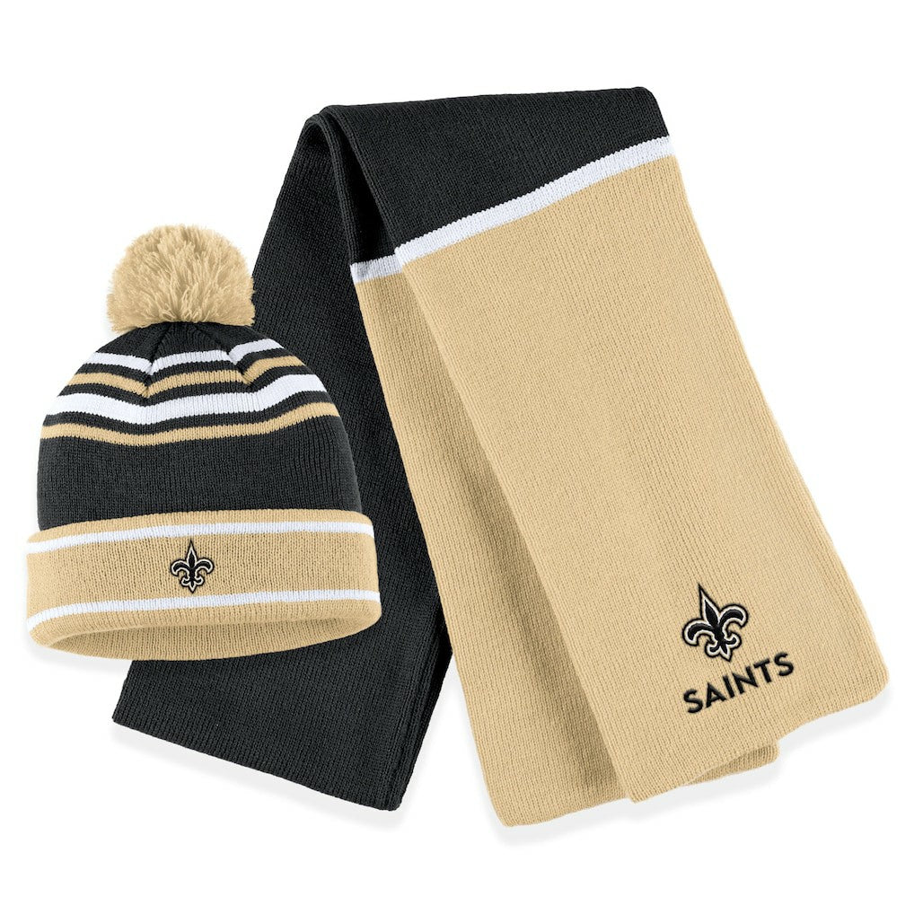 New Orleans Saints WEAR by Erin Andrews Women's Colorblock Cuffed Knit Hat with Pom and Scarf Set - Black online
