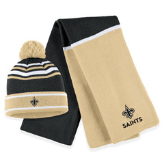 New Orleans Saints WEAR by Erin Andrews Women's Colorblock Cuffed Knit Hat with Pom and Scarf Set - Black online