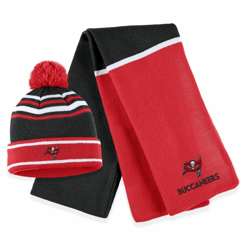 Tampa Bay Buccaneers WEAR by Erin Andrews Women's Colorblock Cuffed Knit Hat with Pom and Scarf Set - Red on sale