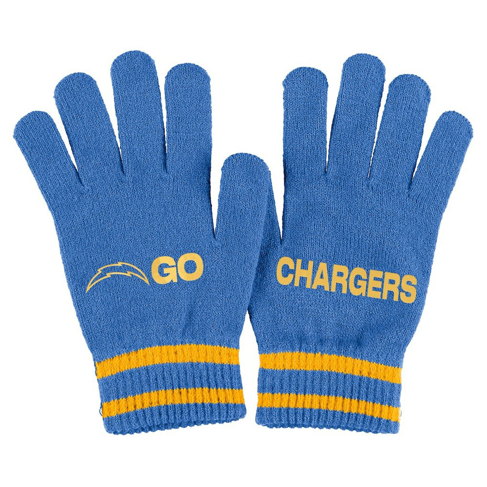 Los Angeles Chargers WEAR by Erin Andrews Women's Double Jacquard Cuffed Knit Hat with Pom and Gloves Set - Powder Blue sale