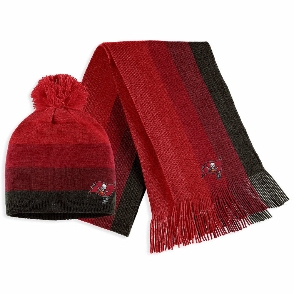Tampa Bay Buccaneers WEAR by Erin Andrews Women's Ombre Pom Knit Hat and Scarf Set - Red sale