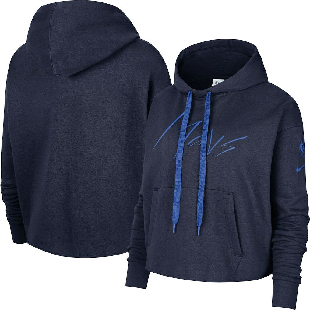 Dallas Mavericks Women's Split Flip Courtside Cropped Pullover Hoodie sale - Navy | Nike discount