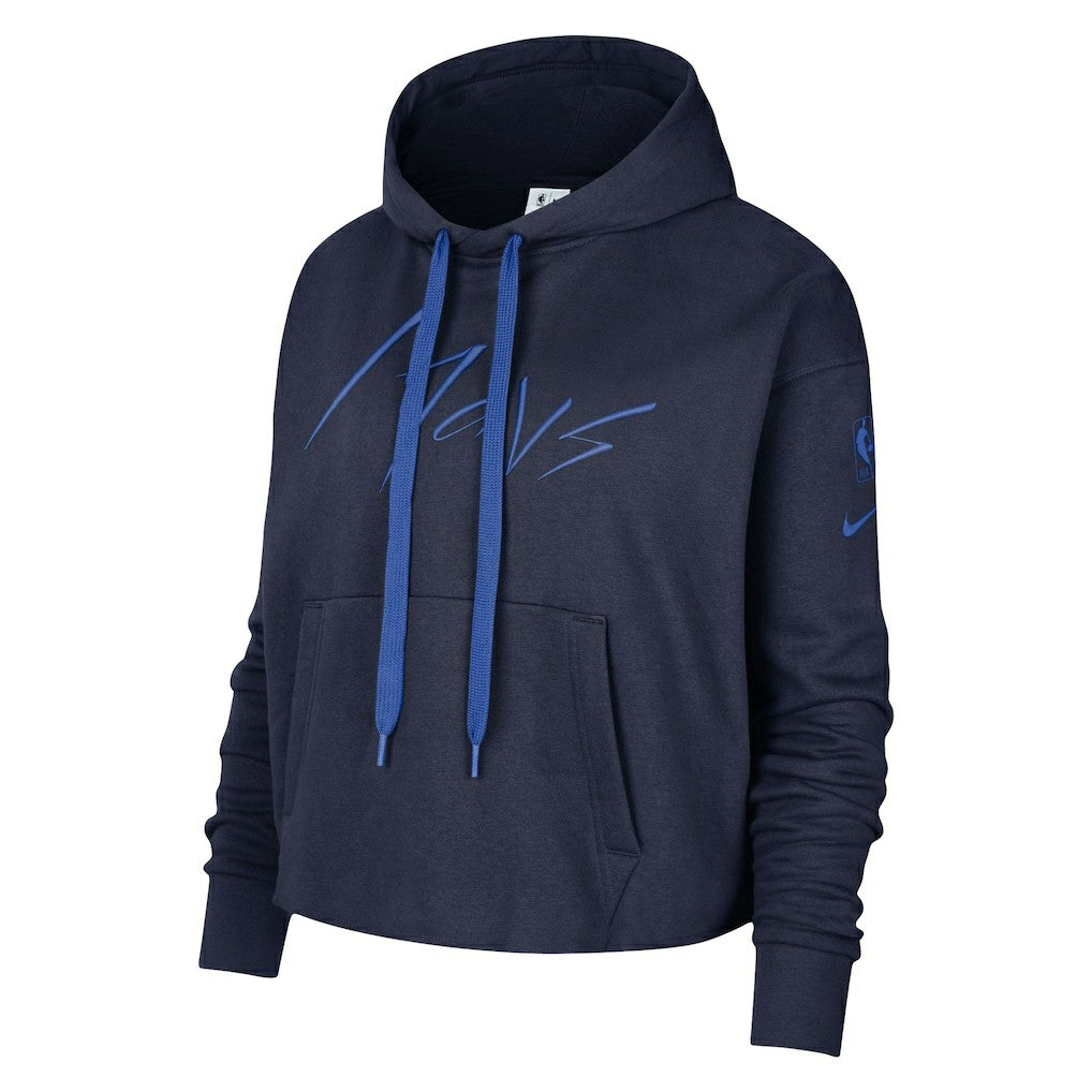Dallas Mavericks Women's Split Flip Courtside Cropped Pullover Hoodie sale - Navy | Nike discount