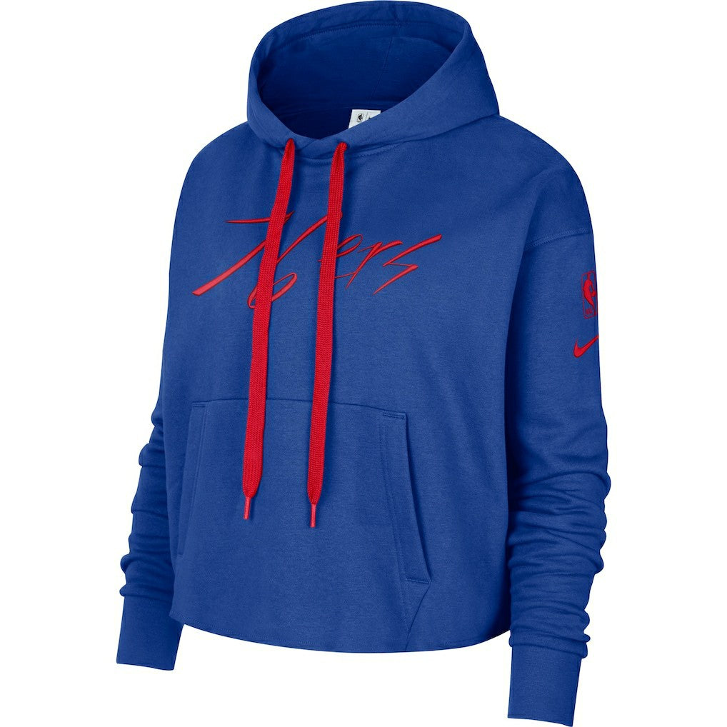 Philadelphia 76ers Women's Split Flip Courtside Cropped Pullover Hoodie - Royal | Nike discount