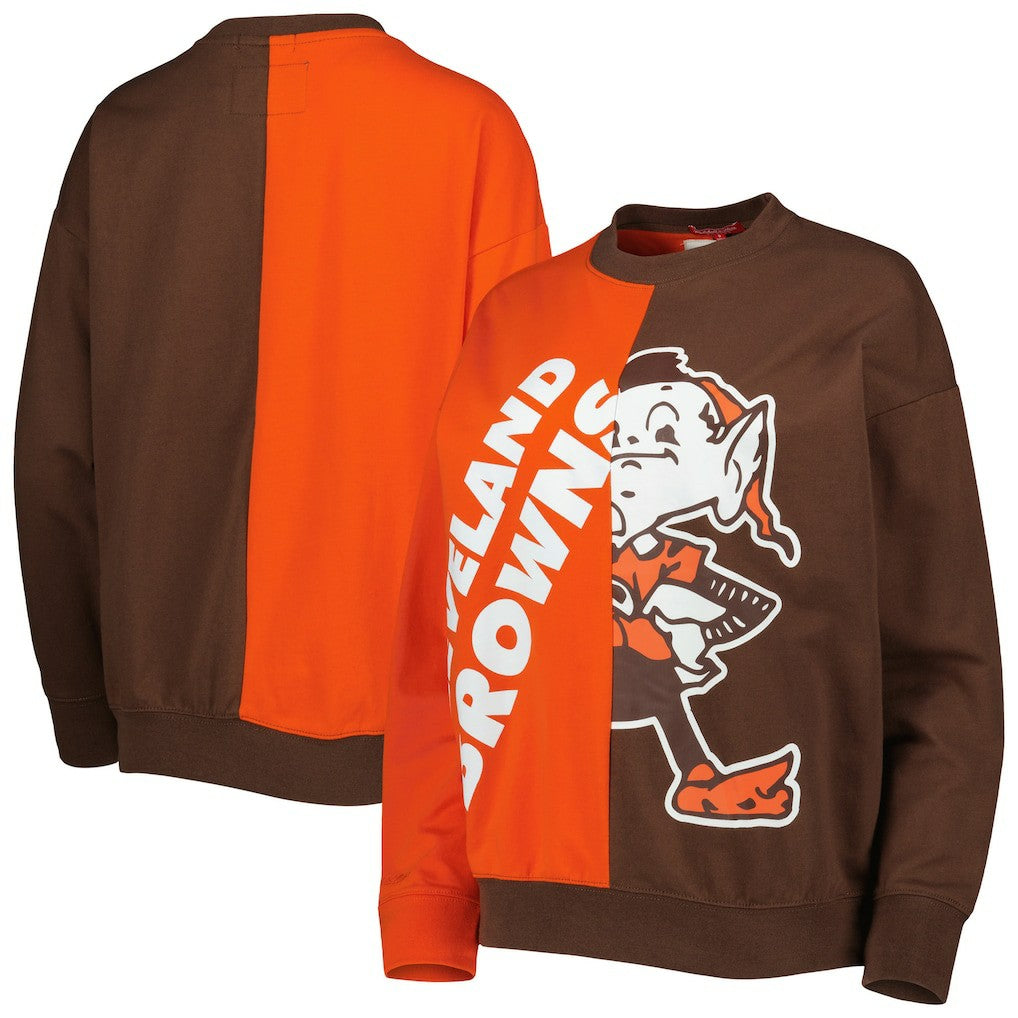 Cleveland Browns Women's Big Face Pullover Sweatshirt - Orange/Brown discount