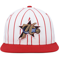 Philadelphia 76ers Hardwood Classics Pinstripe Snapback Hat - White | Mitchell & Ness for sale