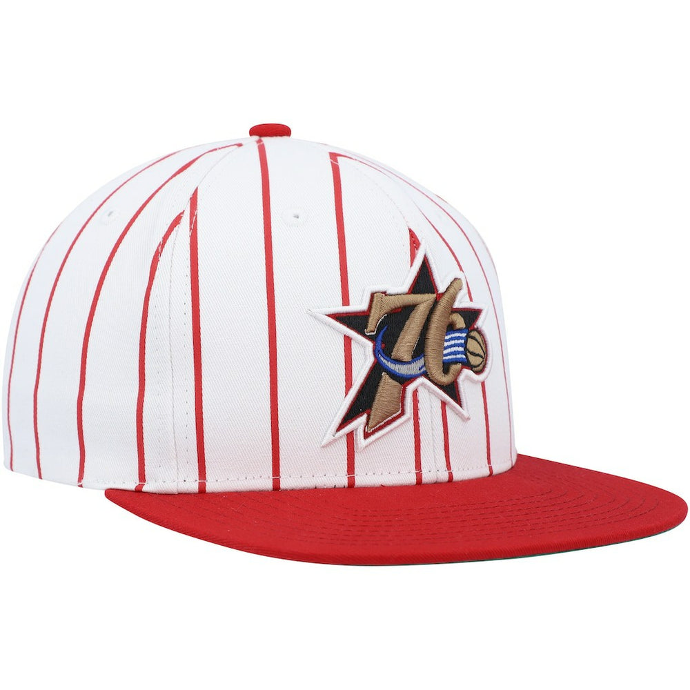 Philadelphia 76ers Hardwood Classics Pinstripe Snapback Hat - White | Mitchell & Ness for sale