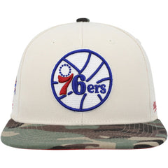 Philadelphia 76ers Hardwood Classics 1976 NBA All-Star Game Off White Camo Fitted Hat - Cream/Camo | Mitchell & Ness shop