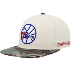 Philadelphia 76ers Hardwood Classics 1976 NBA All-Star Game Off White Camo Fitted Hat - Cream/Camo | Mitchell & Ness shop