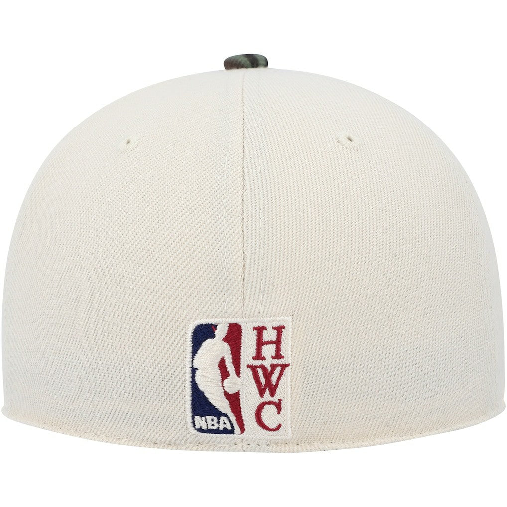 Philadelphia 76ers Hardwood Classics 1976 NBA All-Star Game Off White Camo Fitted Hat - Cream/Camo | Mitchell & Ness shop