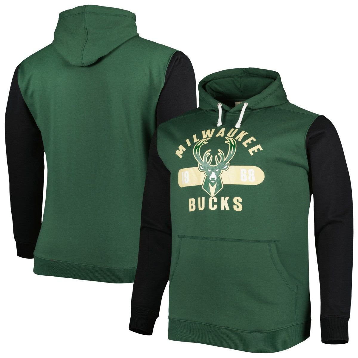 Milwaukee Bucks Big & Tall Bold Attack Pullover Hoodie - Hunter Green/Black | Fanatics shop