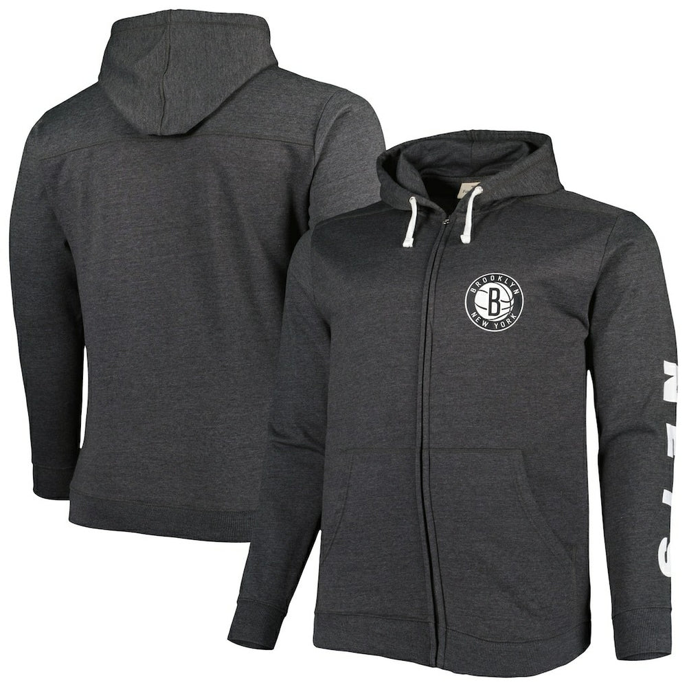 Brooklyn Nets Big & Tall Down and Distance Full-Zip Hoodie - Heathered Black | Fanatics for sale