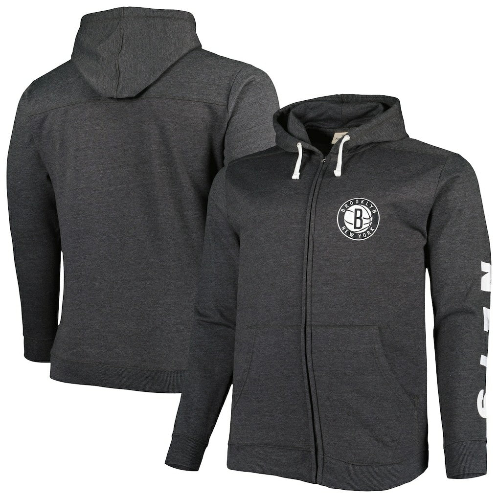 Brooklyn Nets Big & Tall Down and Distance Full-Zip Hoodie - Heathered Black | Fanatics for sale