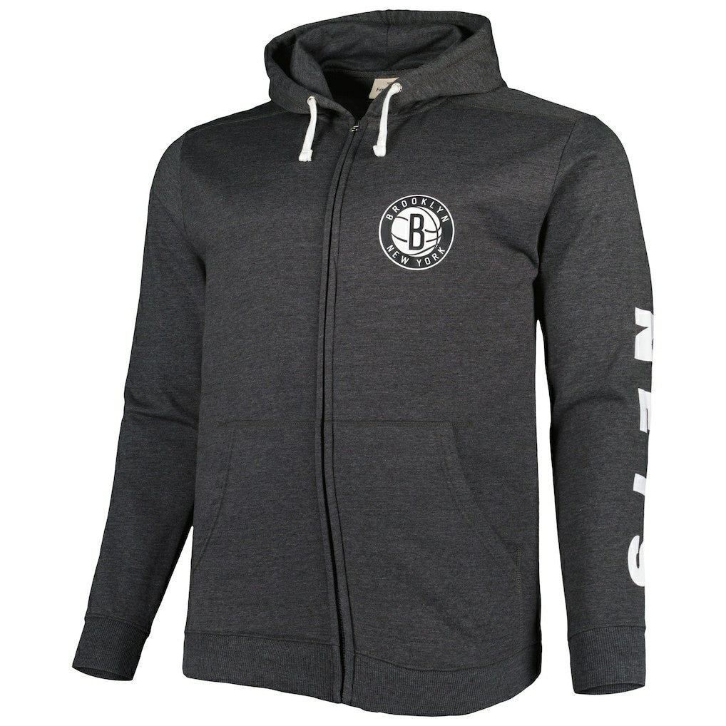 Brooklyn Nets Big & Tall Down and Distance Full-Zip Hoodie - Heathered Black | Fanatics for sale