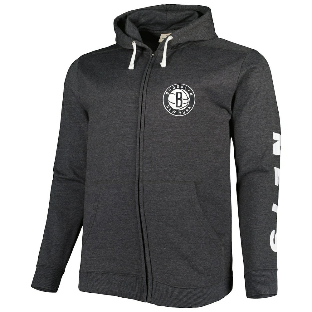 Brooklyn Nets Big & Tall Down and Distance Full-Zip Hoodie - Heathered Black | Fanatics for sale