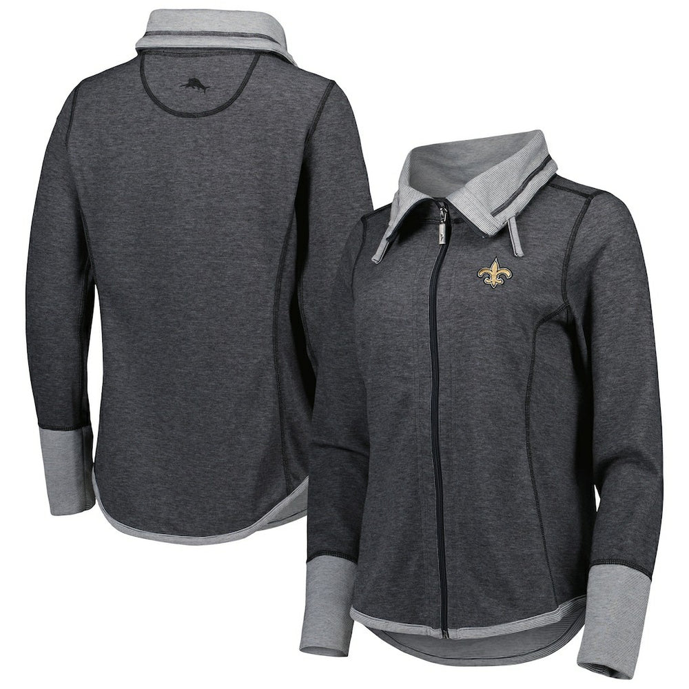 New Orleans Saints Women's Sport Sun Fade Full-Zip Sweatshirt - Heathered Black on sale