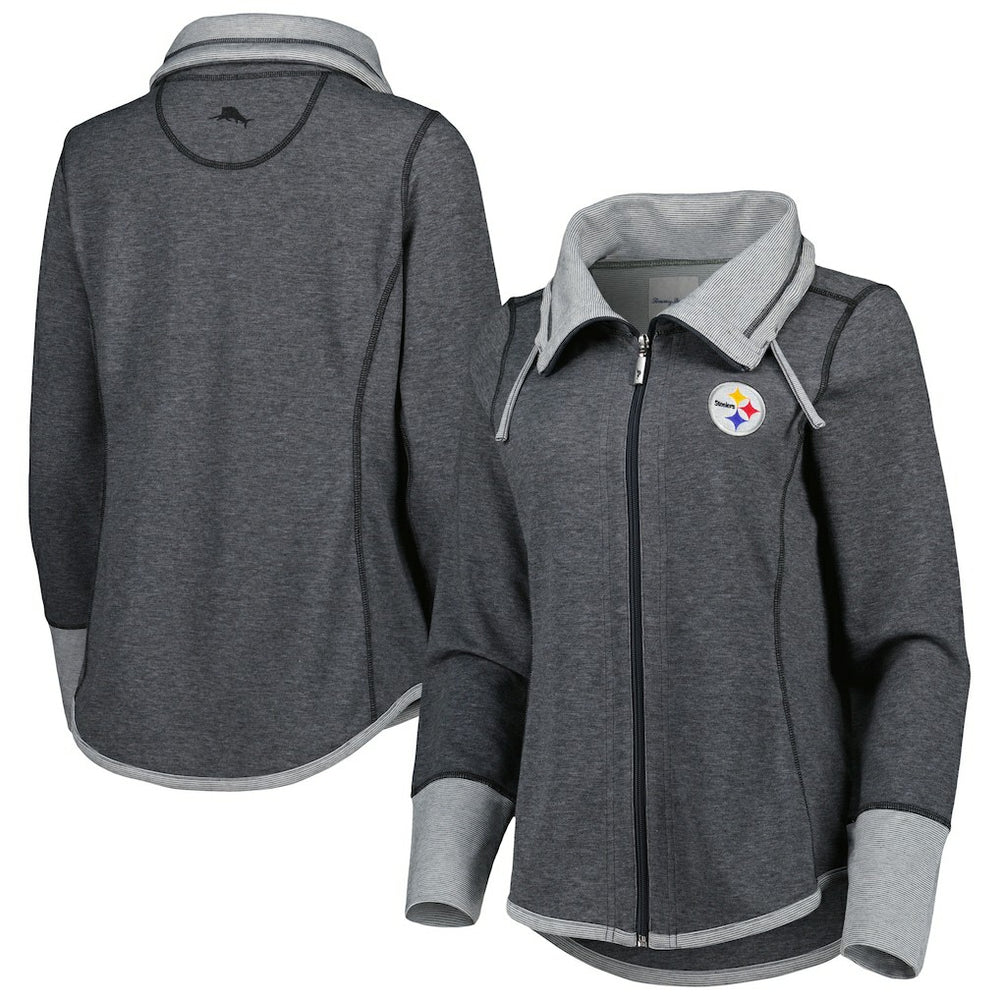 Pittsburgh Steelers Women's Sport Sun Fade Full-Zip Sweatshirt - Heathered Black on sale