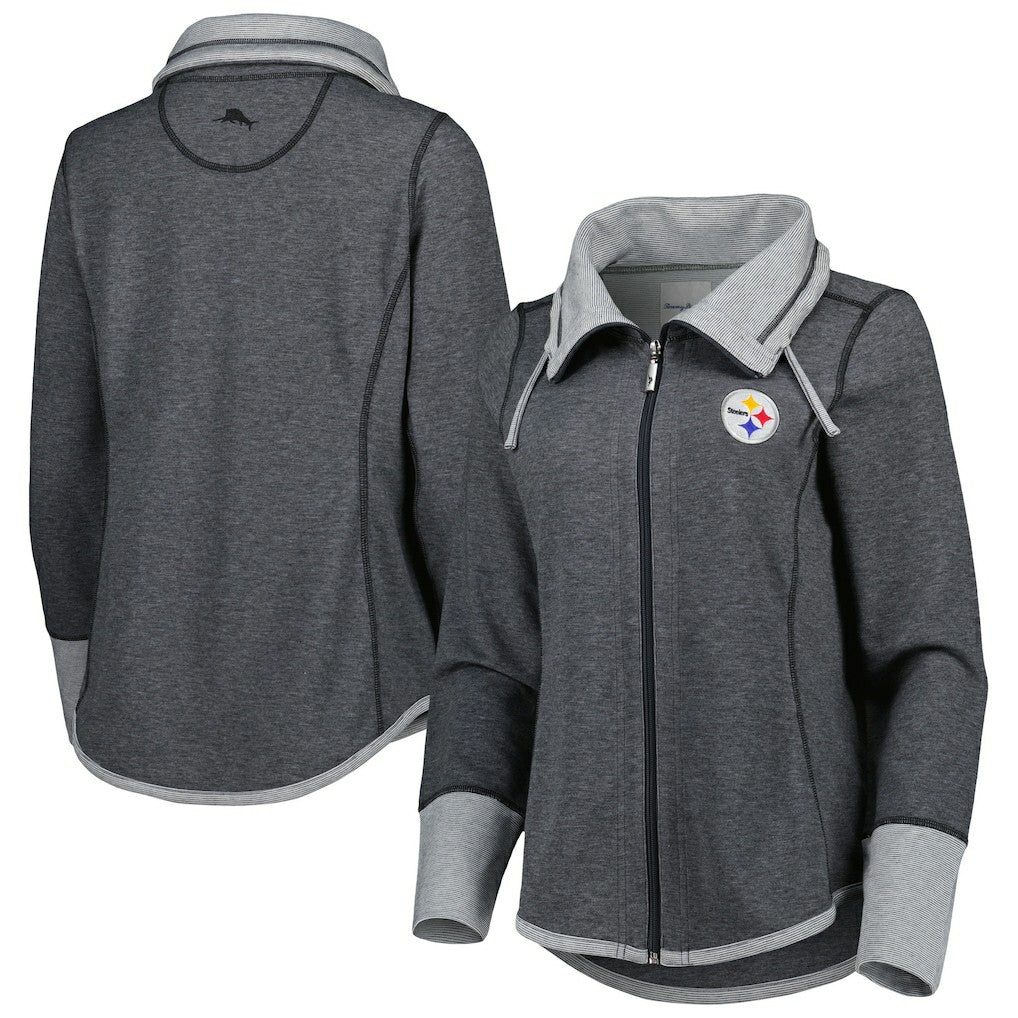 Pittsburgh Steelers Women's Sport Sun Fade Full-Zip Sweatshirt - Heathered Black on sale
