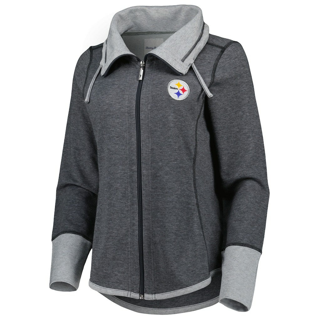 Pittsburgh Steelers Women's Sport Sun Fade Full-Zip Sweatshirt - Heathered Black on sale