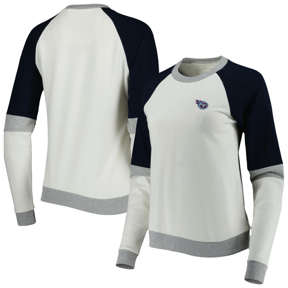 Tennessee Titans Antigua Women's Avenue Raglan Pullover Sweatshirt - Cream/Navy outlet