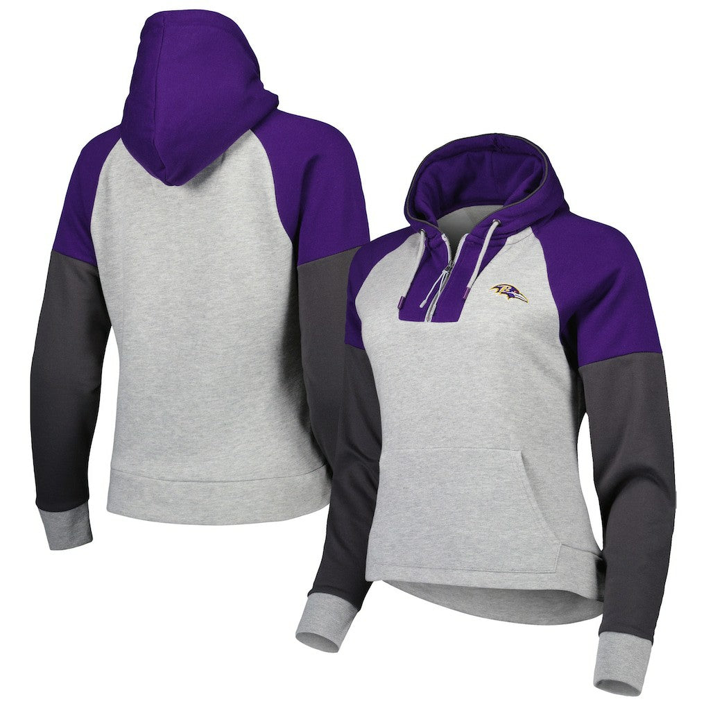Baltimore Ravens Antigua Women's Lightweight Jackpot Raglan Half-Zip Pullover Hoodie - Heather Gray for sale