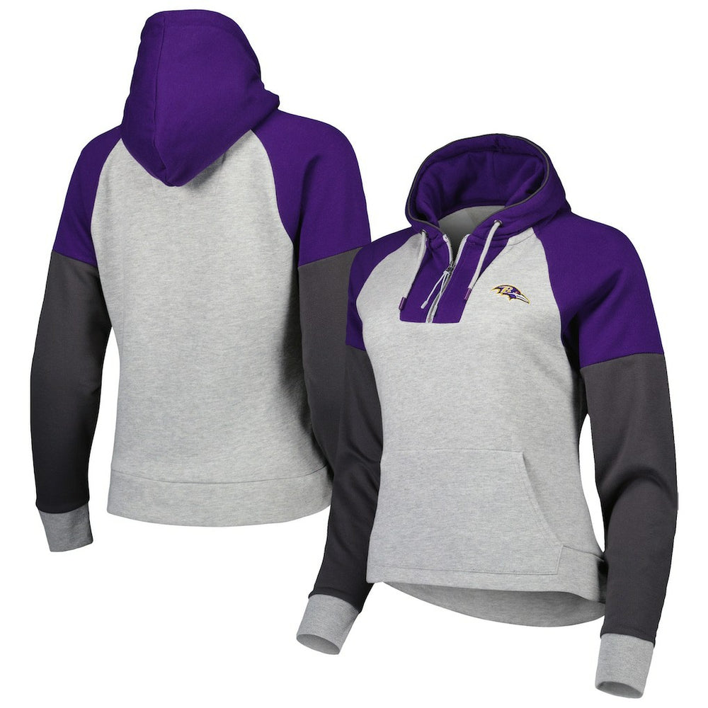 Baltimore Ravens Antigua Women's Lightweight Jackpot Raglan Half-Zip Pullover Hoodie - Heather Gray for sale