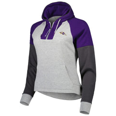 Baltimore Ravens Antigua Women's Lightweight Jackpot Raglan Half-Zip Pullover Hoodie - Heather Gray for sale
