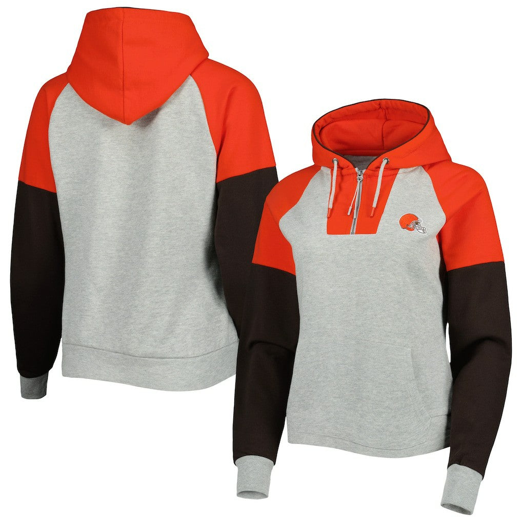 Cleveland Browns Antigua Women's Lightweight Jackpot Raglan Half-Zip Pullover Hoodie - Heather Gray discount